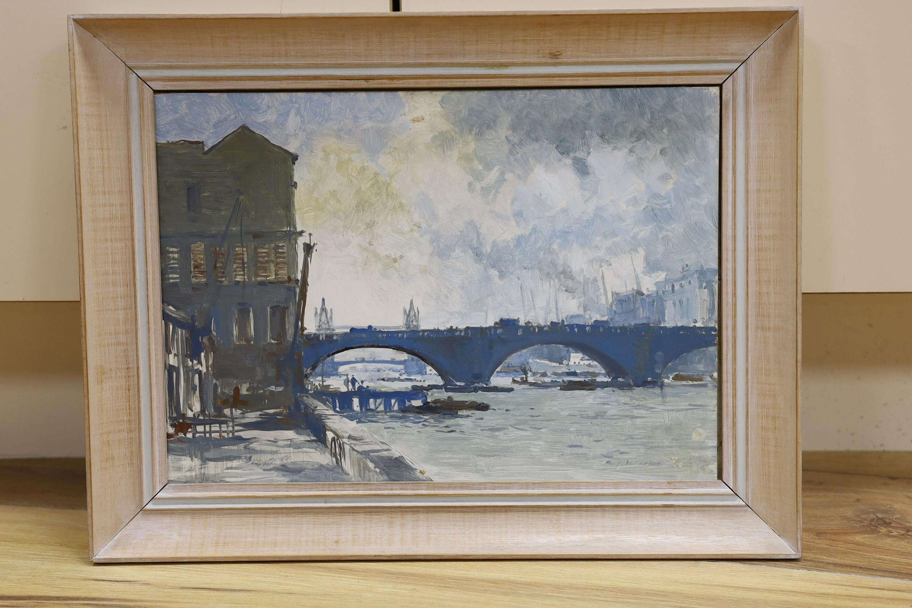 Arthur J. Middleton, oil on board, Bridge over The Thames, signed, 24 x 34cm